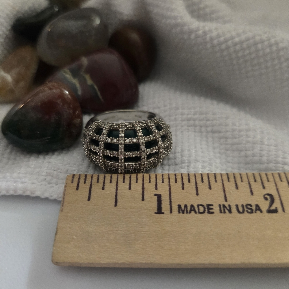 1/2 Carat Diamond Cage Ring With Green Enamel